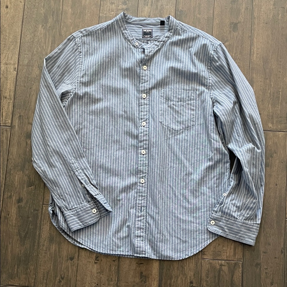 Todd Snyder Banded Collar Shirt Men’s Large Indigo Striped Button Down Casual